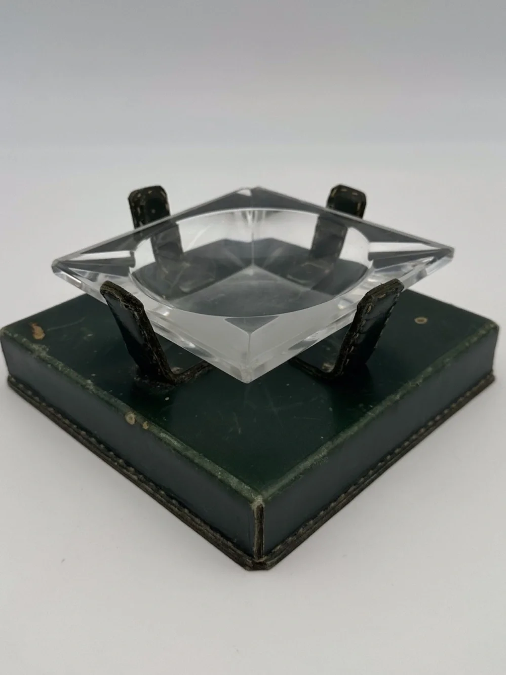 Cut Crystal Square Glass Ashtray / trinket dish small - Clear Finish